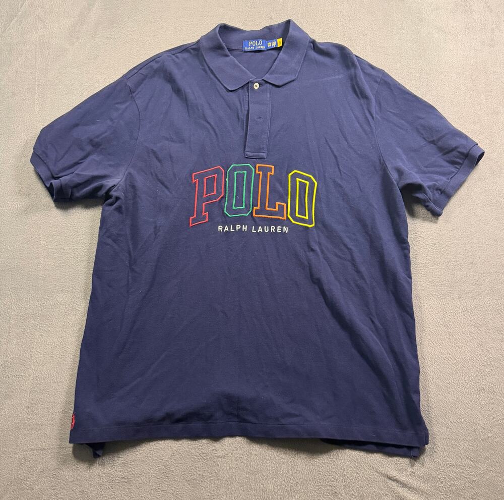 Polo Ralph Lauren Navy Blue Rainbow Big Logo Embroidered Polo Shirt Men's 2XB